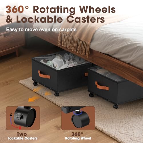 Eastherry Under Bed Storage Containers with Wheels - 9.5 Inch, 2 Pack, Black