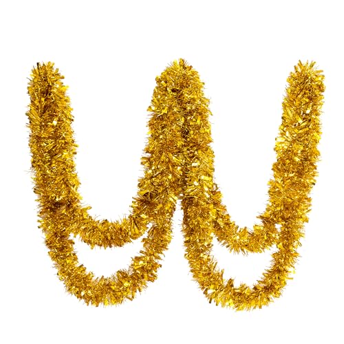 26.2 Ft Tinsel Garland Decoration for Holiday Tree Walll Home Office Event, Christmas, Birthday, Weddings, Party Decorations, Fluffy Twist for All-Season Indoor Outdoor Events - Gold