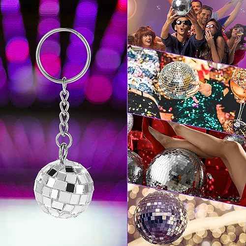 Disco Ball Keychain, 12 Pieces Disco Ball Party Favors Keychain 70s Disco Keychain Silver Mirror Ball Keychain Ball Party Supplies 1970s Party Favors Set for Halloween Christmas Party Decorations