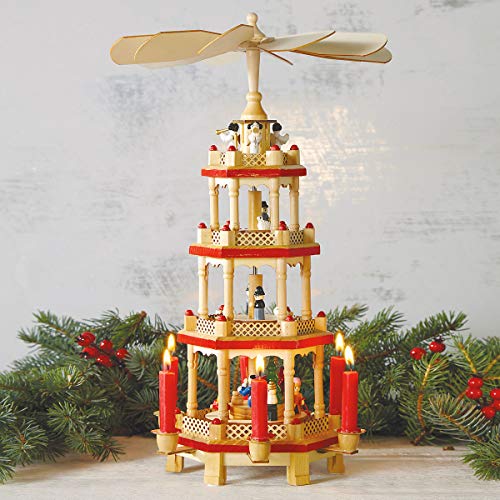 German Wooden Christmas Pyramid with Nativity Scene - 17.5 Inches