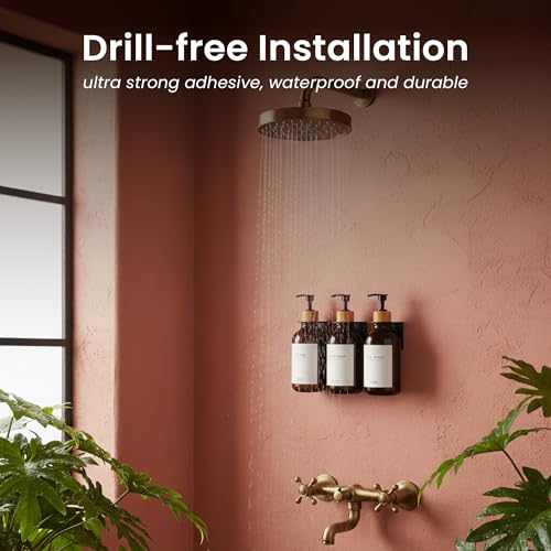 MaisoNovo Refillable Shampoo & Conditioner Dispenser Set - Wall Mount Amber Bamboo