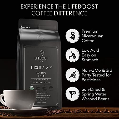 Lifeboost Organic Espresso Low Acid Coffee Beans, 12oz, Pack of 3