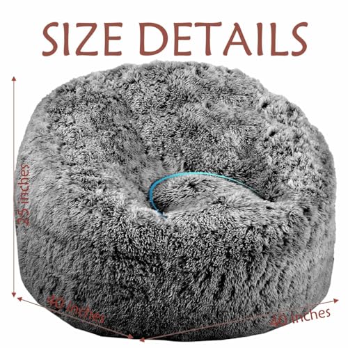 4 Foot Black Plush Faux Fur Bean Bag Chair with Memory Foam for Adults & Teens