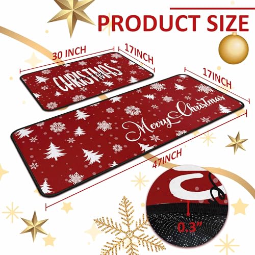 Putware Christmas Snowflake Kitchen Rugs Set of 2 17x47 + 17x30 Non-Slip Holiday Mats