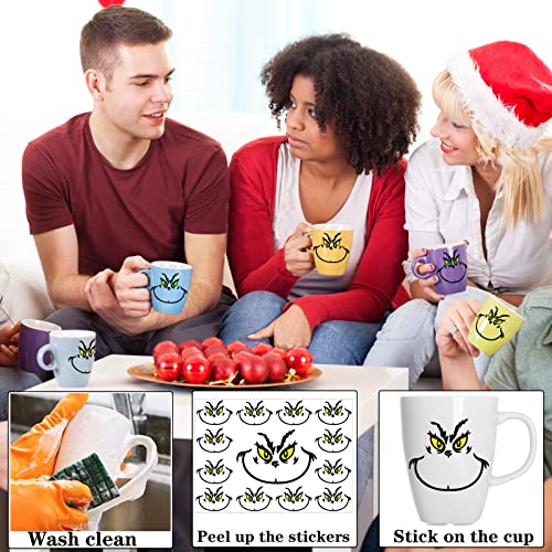 26 PCS Christmas Decorations Stickers, Yellow and Green Eyes Face Decals for Ornaments, Waterproof Vinyl Sticker for The Home, Christmas Balls, Party Supplies, Water Bottles ¡¦