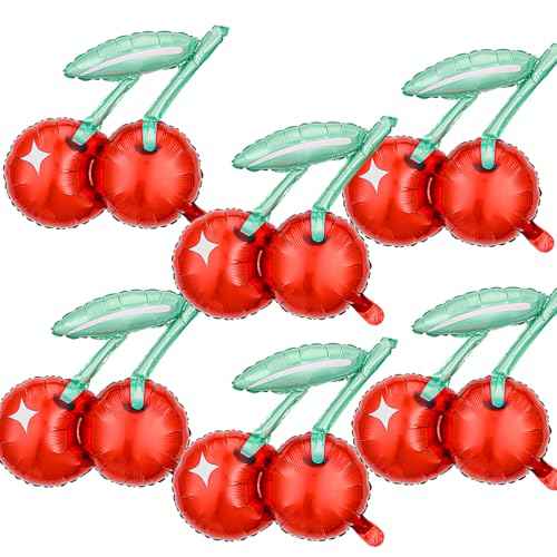 Cherry-Balloons Summer-Birthday-Balloon 6PCS 20inch Red Fruit Cherry Themed Balloons Happy Birthday Party Decorations Wedding Baby Shower Supply
