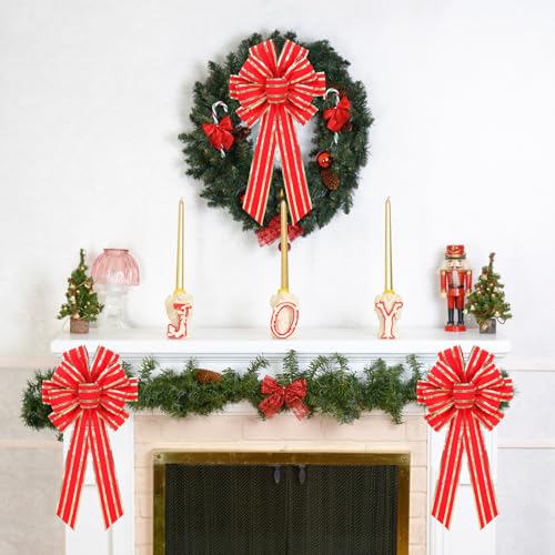 RoseCraft Red/Gold Christmas Bow, 9¡±x13¡± Large Velvet Christmas Tree Topper Bow Ornaments for Home Xmas Tree Wreath Fence Stairs Railing Fireplace Indoor Outdoor Front Door Party Decoration.