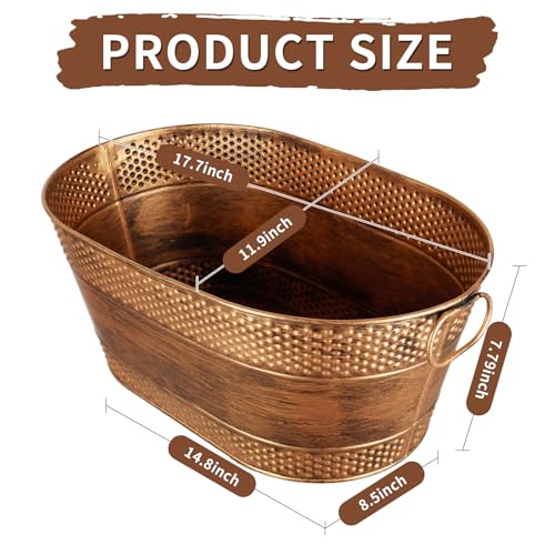 4 Gallon Galvanized Beverage Tub, 2 Pcs Heavy-Duty Copper Ice Buckets