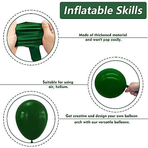 NISOCY Dark Green Latex Balloon Arch Kit, 102PCS 18In 12In 10In 5In Arch Garland for Festival Picnic Anniversary Birthday Green Theme Summer Jungle Forest Party Christmas Decoration with 33FT Ribbon