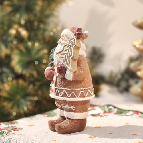 Gingerbread Santa Figurine - Christmas Resin Decor for Holiday Table & Shelf