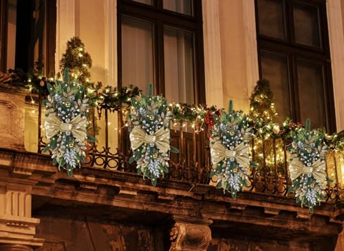 INSUNSIX 4PCS Gold Christmas Teardrop Swags Prelit 24-Inch Stairway Decor