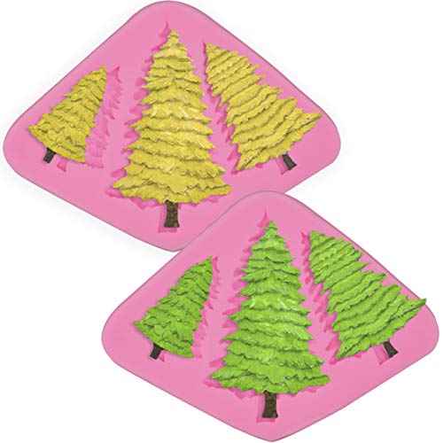 2 Piece Pine Moulds Cedar Mold,Christmas Fondant Mold, Silicone Fondant Molds for Chocolates Candy Pudding Making for Fondant, Fimo Clay, Soap, Chocolate, Cake Decoration