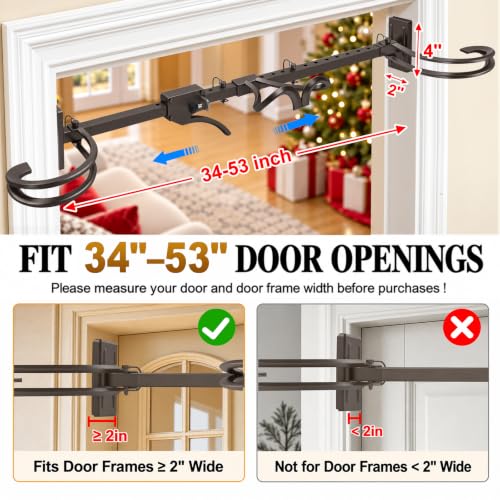 MJZ Garland Hanger for Front Door, Adjustable 34"-53" Holder, Brown