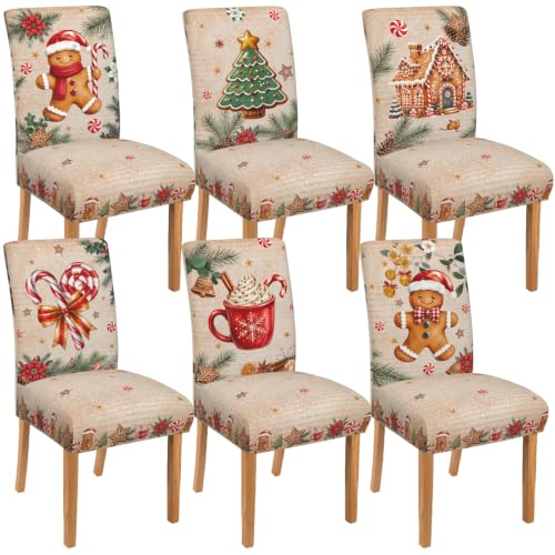 Gingerbread Man Christmas Chair Covers Set for Dining Room, 6 pcs