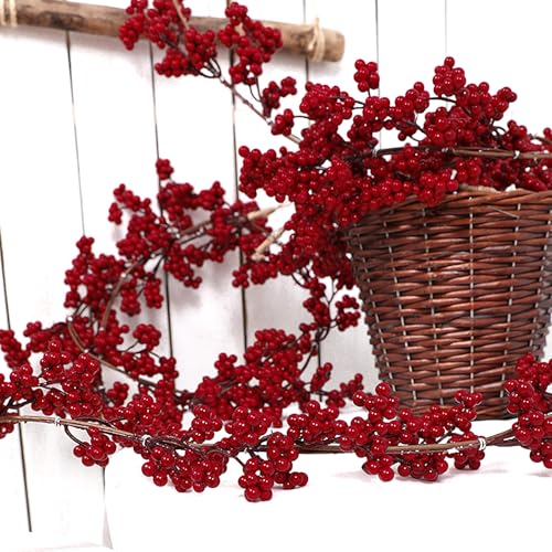 Christmas Red Berry Garland, Artificial and Burgundy Garland Decor