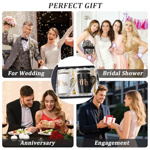 Mr and Mrs Mugs Set Printed with Gold, Wedding Engagement Gifts for