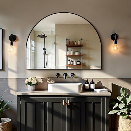 CIRCUMI 40x30 Inch Black Arched Wall Mirror - Entryway & Living Room Decor
