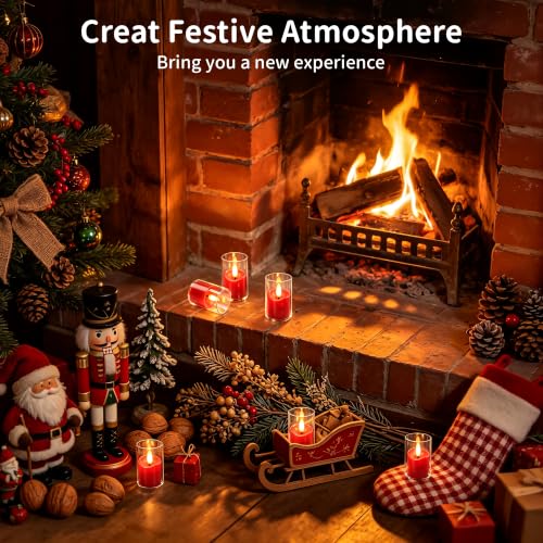 CYVONUS Red Melt Edge Flameless Tea Lights with Timer & Remote - 12 Pack