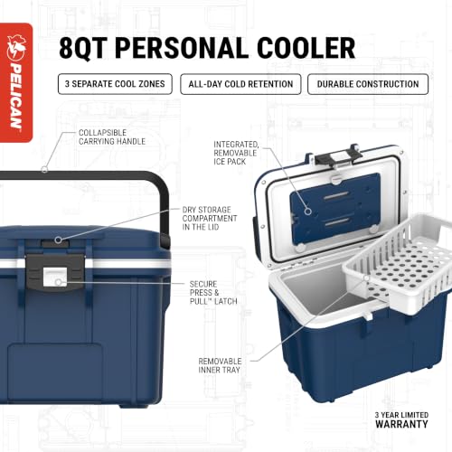 Pelican 8 Quart Personal Cooler with Removable Ice Pack - Midnight Blue
