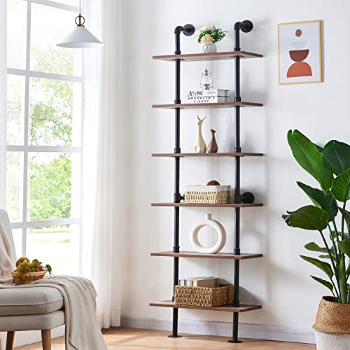 Hombazzar Industrial Pipe Bookshelf,6 Tier Shelving for Living Room