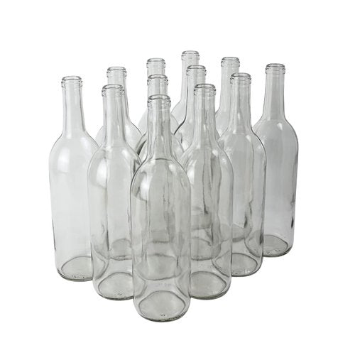 FastRack - 750ml Clear Wine Bottles (Pack of 12) | W5 Bordeaux Liquor Bottles | 750 ml Empty Bottle for Drinks, 12 per Case - NO CORKS INCLUDED