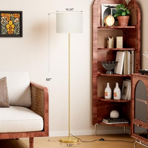 Ambimall 60-Inch Modern Floor Lamp with Beige Shade & Gold Pole - Tall Living Room and Bedroom Lighting (Without Bulb)