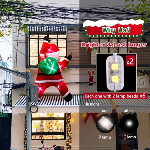 6ft Hanging Santa Christmas Inflatable with LED Lights - Joyful Outdoor Decor by TwoBees (6FT Hanging Santa)