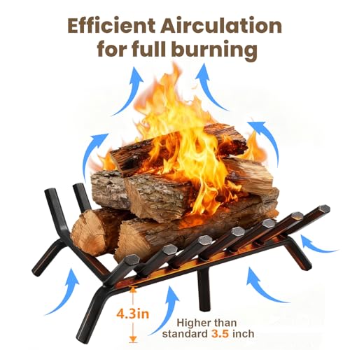 30 Inch Heavy Duty Fireplace Grate - Wrought Iron Log Holder for Indoor Outdoor Fireplaces & Fire Pits
