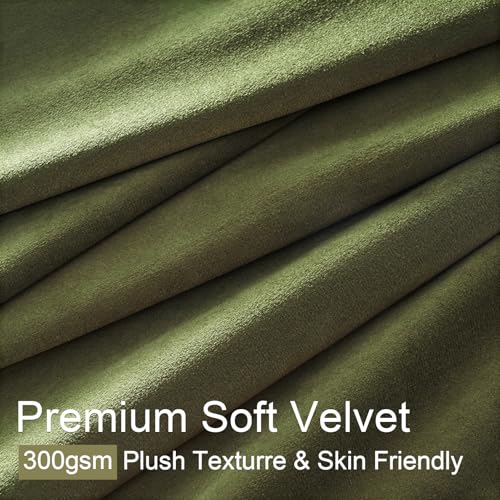 Drapenova Olive Green Velvet Blackout Curtains 2 Panels 40x84 Inches for Living Room & Bedroom