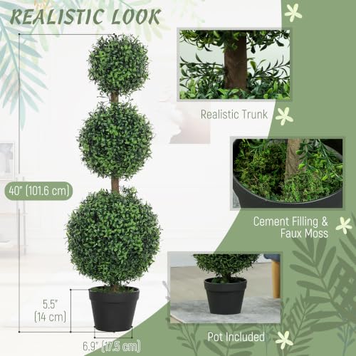 Artificial Triple Ball Boxwood Topiary Trees Set of 2 - 40 Inches Outdoor