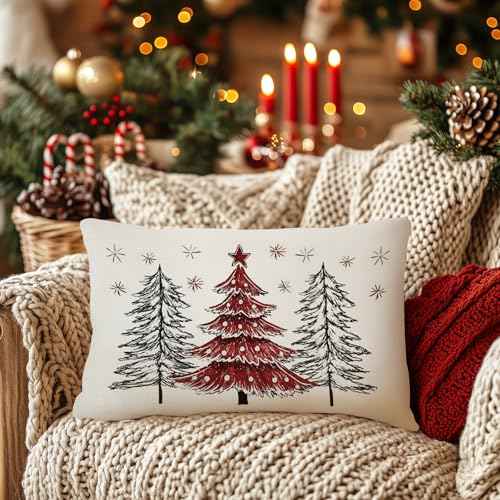 AACORS Christmas Pillow Cover 12X20 Inch,Christmas Trees Snowflakes Decoration Holiday Farmhouse Winter Pillow Case Decor for Home Sofa Couch AA754-12