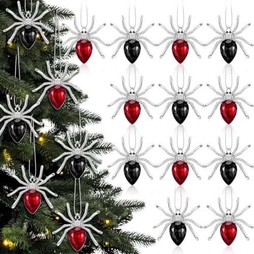 FillTouch 12Pcs Crystal Gothic Spider Christmas Ornaments 1.97in