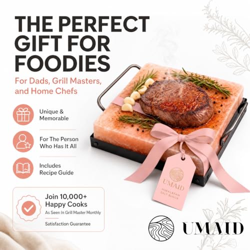 Himalayan Salt Block for Cooking Medium 8x8x1.5 - Food Grade Pink Salt Plate with Tray & Recipes