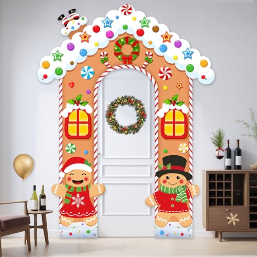 Sereliy Ginger.House Christmas Gingerbread Door Decorations - Holiday Photo Backdrop