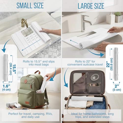 Large White Bathroom Sink Cover & Silicone Makeup Mat - 22x15 Inch, Heat Resistant 400°F, Foldable Countertop Protector