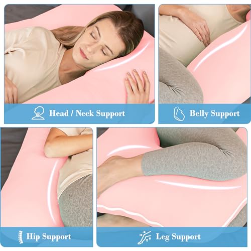 Pink Cooling Cover Pregnancy Pillow - 57 Inch U-Shape Maternity Body Support