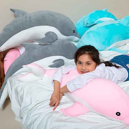 Giant Dolphin Plush Toy, Soft Whale Hugging Pillow Stuffed Dolphin Pillow for Children Girls (Gray, 70cm/27.55inch)