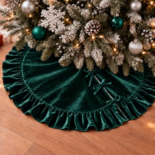 5th LILY Green Velvet Christmas Tree Skirt 36-inch Luxury Holiday Decor