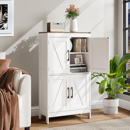 Mufico Bathroom Floor Storage Cabinet 23.63L x 11.8W x 43.3H Inch Farmhouse Style White