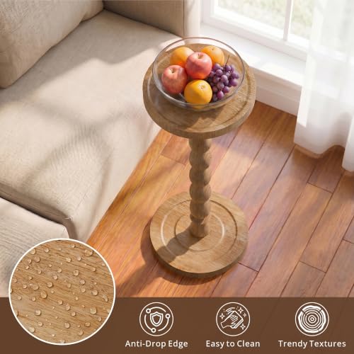 iFaveorr Brown Small Round Side Table 9.4"W x 23.8"H Rubberwood Accent Table