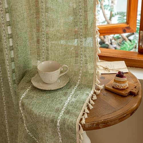 DreDecor 2-Piece Sage Green Sheer Curtains 50"W x 84"L Boho Farmhouse Style