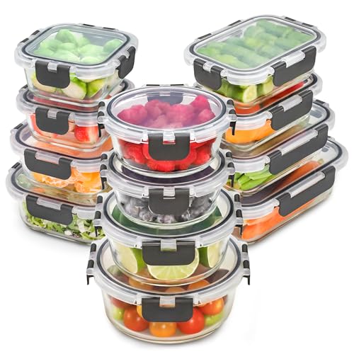 Freshware One Size Glass Food Storage Containers with Lids, 12-Pack, Leak-Proof Kitchen Meal Prep