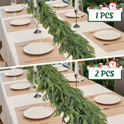 2-Pack 9Ft Christmas Norfolk Pine Garlands - Realistic Faux Greenery Decor