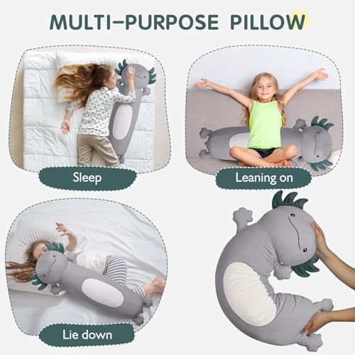 22 inch Cute Giant Grey Axolotl Plush Soft Body Pillow, Large Axolotl Stuffed Animals Toy, Squishy Plushies Gifts for Kids Boys Girls Birthday, Halloween, Christmas
