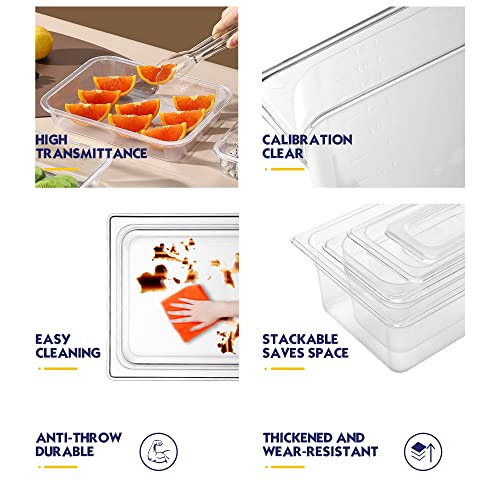 BIEAMA 6 Pack 1/2 Size 6-Inch Deep NSF Polycarbonate Food Pans with Lids