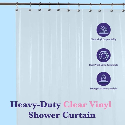 Epica Shower Curtain - Heavy-Duty Clear Vinyl Liner 72x72 | Stain & Soap Scum Resistant, Rust-Proof Grommets