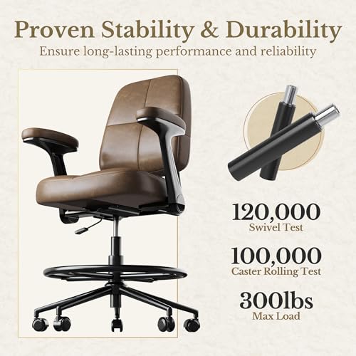 Perledesign Drafting Executive Tall Office Chair - Vintage Brown, Normal Thick