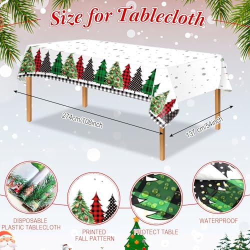 Ziliny 3 Pack Christmas Buffalo Plaid Tablecloths 54 x 108 Inches - Holiday Decor