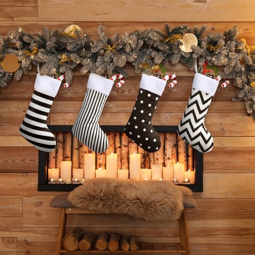 Realspring 4 Pcs Black & White Christmas Stockings Stripes and Dots (Stripes and Dots)