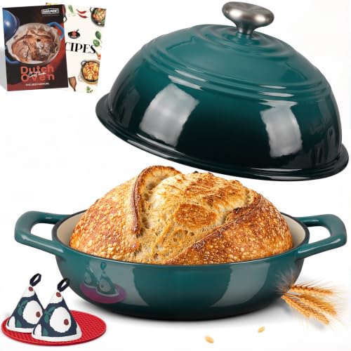 Overmont 6QT Enameled Cast Iron Dutch Oven - Bottle Green, Bread & Artisan Baking
